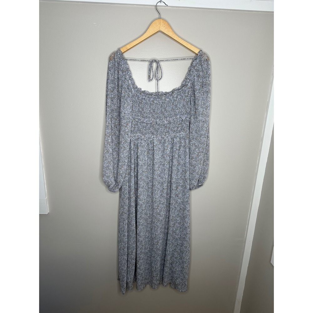 ASTR the‎ Label Women's Bodice Floral Long Sleeve Midi Dress Smocked Blue Medium - Picture 10 of 10